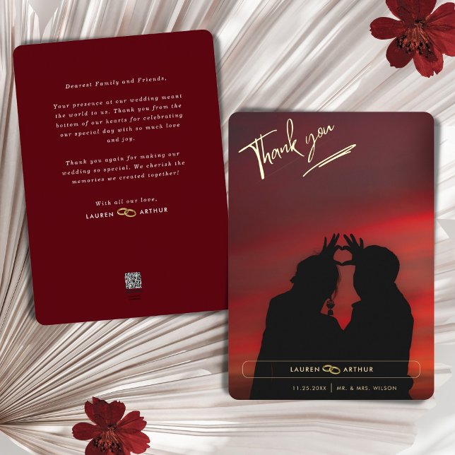 Invitación Con Relieve Metalizado Moda Reddish Modern Minimal Photo Boda Gracias (Subido por el creador)