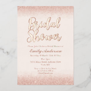 Invitación Con Relieve Metalizado Moda Rosa Gold Bridal Shower