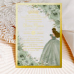Invitación Con Relieve Metalizado Moda Sage Green Floral Princesa Oro Quinceañera<br><div class="desc">Personalice esta elegante invitación floral verde de sabio Quinceañera / Relieve metalizado dulce de 16 años de manera fácil y rápida. Simplemente haga clic en el botón personalizar para editar los textos, cambiar las fuentes y los colores de las fuentes. Con una suave acuarela de flores verdes de salvia, un...</div>