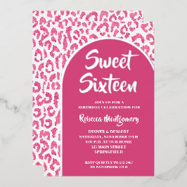 Invitación Con Relieve Metalizado Moda Sweet 16 Leopard Print Birthday Silver
