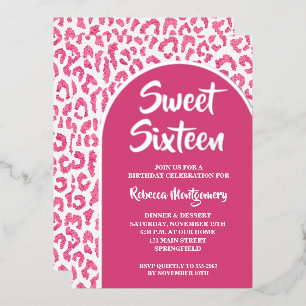 Invitación Con Relieve Metalizado Moda Sweet 16 Leopard Print Birthday Silver
