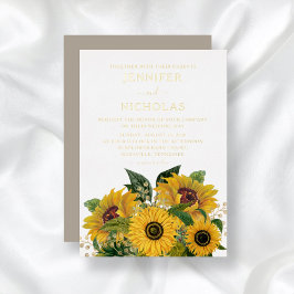 Invitación Con Relieve Metalizado Moda Taupe Boda Floral Oro