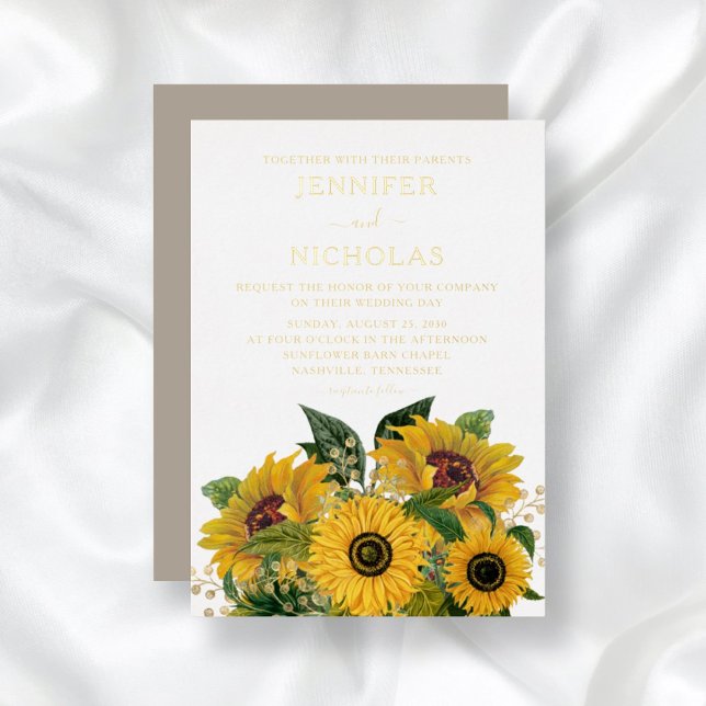 Invitación Con Relieve Metalizado Moda Taupe Boda Floral Oro (Subido por el creador)