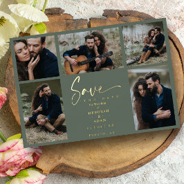 Invitación Con Relieve Metalizado Moda Verde Dorada Boda de moda 5 fotos