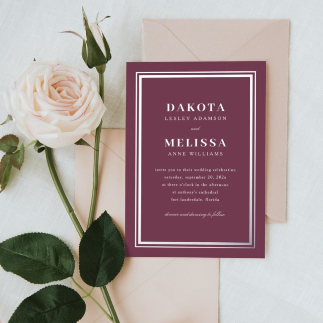 Invitación Con Relieve Metalizado Moda Wine & Silver Modern Elegant Photo Boda (Subido por el creador)
