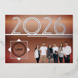 Invitación Con Relieve Metalizado Modern 2026 New Year Logo Photo Greeting Card