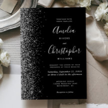 Modern Black Silver Glitter Edge Wedding