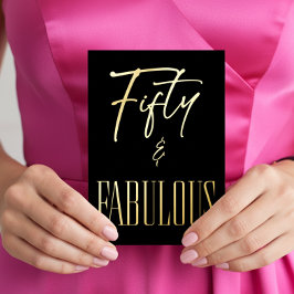Invitación Con Relieve Metalizado Modern Black White Fifty & Fabulous Birthday