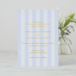 Invitación Con Relieve Metalizado Modern Blue Stripes Elegant Wedding