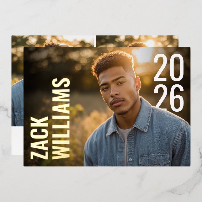 Invitación Con Relieve Metalizado Modern Bold PhotoPop Graduation  (Anverso/Reverso)