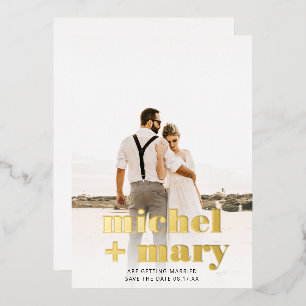 Invitación Con Relieve Metalizado Modern bold script save the date wedding photo