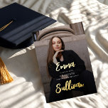 Invitación Con Relieve Metalizado Modern Brush Script Photo High School Graduation<br><div class="desc">Celebrate your achievement with this Modern Script Photo High School Graduation Invitation. Featuring elegant script,  luxurious foil accents,  and space for a cherished photo,  this sleek and stylish design adds a personal touch to your special milestone. Perfect for inviting family and friends to join in the celebration.</div>