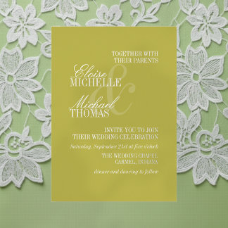 Invitación Con Relieve Metalizado Modern Chartreuse Script Formal Wedding