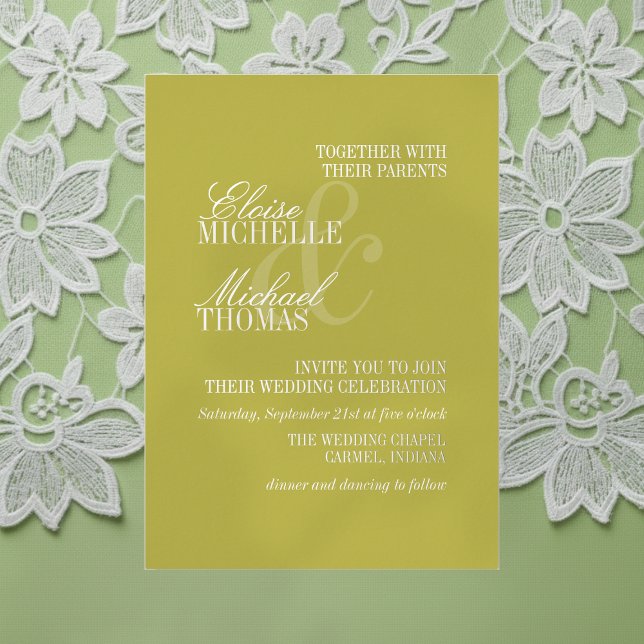 Invitación Con Relieve Metalizado Modern Chartreuse Script Formal Wedding (Invite guest to your big day with this Modern Script Citrus Green Formal Wedding Foil Invitation! )