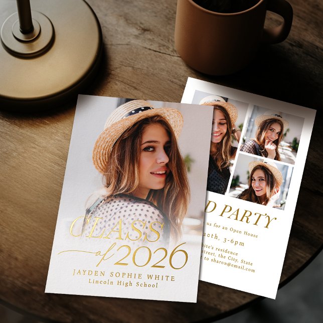 Invitación Con Relieve Metalizado Modern Elegance Class of 2026 Photo Graduation (Modern Elegance Class of 2026 Photo Graduation Foil Invitation)