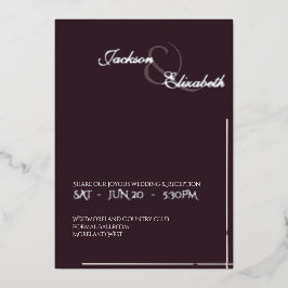 Invitación Con Relieve Metalizado Modern Elegant Luxury Plum Noir Wedding Silver