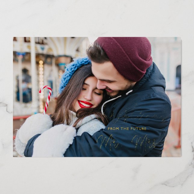 Invitación Con Relieve Metalizado Modern Elegant Mr & Mrs Christmas Couple Wedding (Anverso)