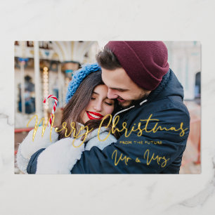 Invitación Con Relieve Metalizado Modern Elegant Mr & Mrs Christmas Couple Wedding