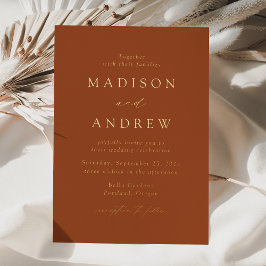 Invitación Con Relieve Metalizado Modern Elegant Terracotta and Gold Wedding