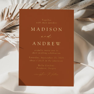 Invitación Con Relieve Metalizado Modern Elegant Terracotta and Gold Wedding