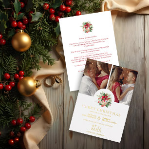 Invitación Con Relieve Metalizado Modern Floral Poinsettias Bouquet Christmas Photos