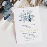Invitación Con Relieve Metalizado modern gold cross first communion invitation foil<br><div class="desc">A modern gold foil cross blue floral pampas grass design boy first communion invitation card. The colors and text can be personalized.</div>