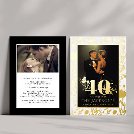 Invitación Con Relieve Metalizado Modern Gold Floral Formal 40º Aniversario Boda