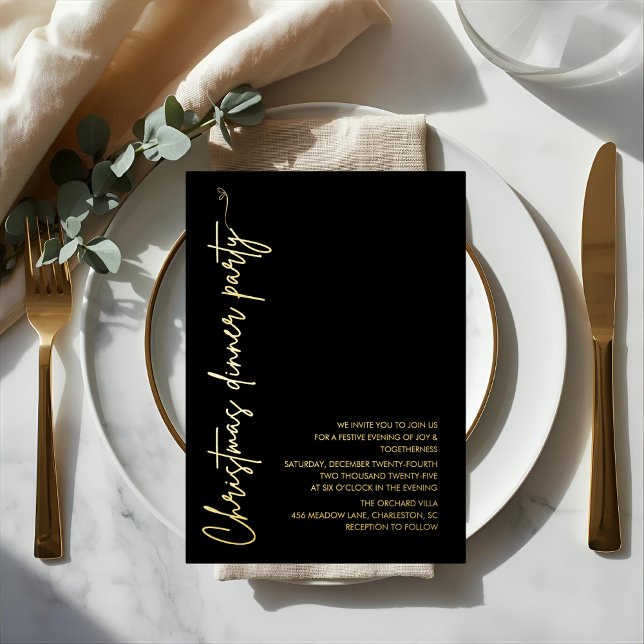 Invitación Con Relieve Metalizado Modern Gold Foil Christmas Dinner Party (Subido por el creador)