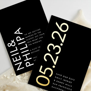 Invitación Con Relieve Metalizado Modern Gold Non-Photo Bold FECHA Guarda Nuestras F