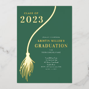 Invitación Con Relieve Metalizado Modern Golden Tassel Graduation 