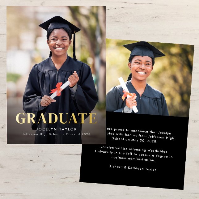 Invitación Con Relieve Metalizado Modern Graduate Two Photo Graduation Announcement (Subido por el creador)