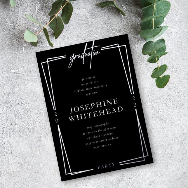 Invitación Con Relieve Metalizado Modern Graduation Party Black Foil Invitation (Subido por el creador)