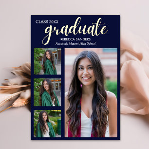 Invitación Con Relieve Metalizado "Modern Graduation Photo Invitation – 4 Photo 