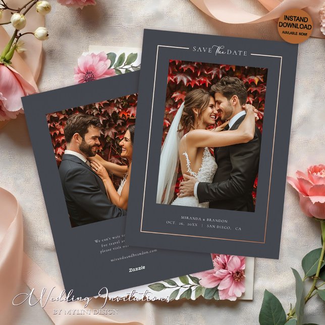Invitación Con Relieve Metalizado Modern Graphit Elegant Photo Wedding Save the Date (Subido por el creador)