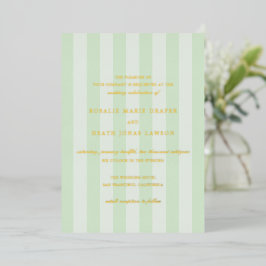 Invitación Con Relieve Metalizado Modern Green Stripes Elegant Wedding
