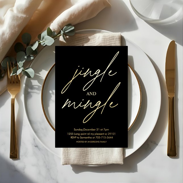 Invitación Con Relieve Metalizado Modern Jingle and Mingle Gold Foil Christmas Party (Subido por el creador)