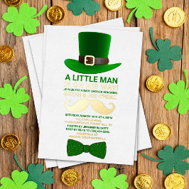 Invitación Con Relieve Metalizado Modern Leprechaun St. Patrick's Day Baby Shower