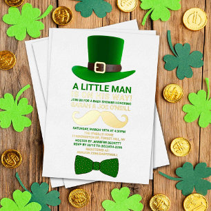 Invitación Con Relieve Metalizado Modern Leprechaun St. Patrick's Day Baby Shower