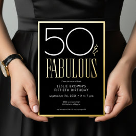 Invitación Con Relieve Metalizado Modern Minimal Black Fifty & Fabulous Birthday