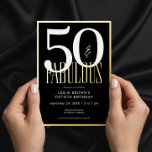 Invitación Con Relieve Metalizado Modern Minimal Black Fifty & Fabulous Birthday<br><div class="desc">Modern and chic, this Fifty and Fabulous birthday invitation combines classic black and white with accents of real gold foil. Its minimal design is a simple and fun way to celebrate the milestone birthday. This version of the card has a whimsical small polka dot back. Created by Simply Farmhouse Press....</div>