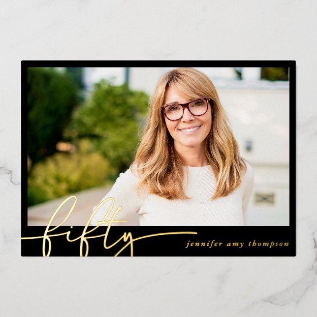 Invitación Con Relieve Metalizado Modern Minimal Cincuenta y cincuenta años de la fi (Anverso)