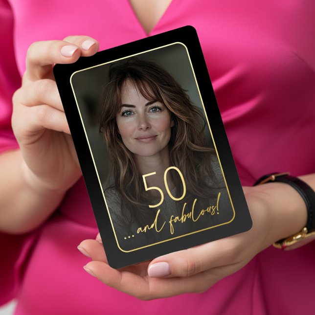 Invitación Con Relieve Metalizado Modern Minimal Fifty Fabulous Photo Black Birthday (Subido por el creador)