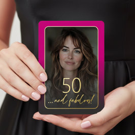 Invitación Con Relieve Metalizado Modern Minimal Fifty Fabulous Photo Pink Birthday