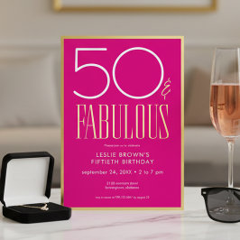 Invitación Con Relieve Metalizado Modern Minimal Pink Fifty & Fabulous Birthday