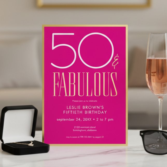 Invitación Con Relieve Metalizado Modern Minimal Pink Fifty & Fabulous Birthday (Subido por el creador)