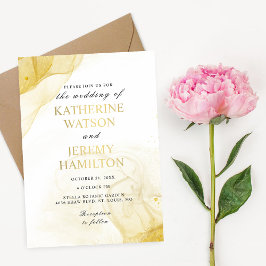 Invitación Con Relieve Metalizado Modern Minimalist Gold Wedding