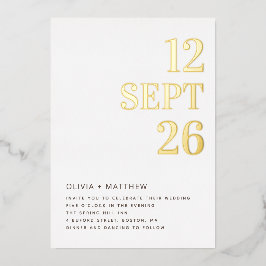 Invitación Con Relieve Metalizado Modern Minimalist Gold Wedding | Clean Photo
