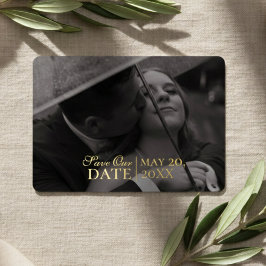 Invitación Con Relieve Metalizado Modern Mousse Brown Photo and Foil Save the Date