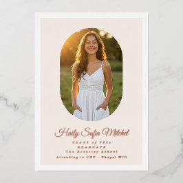 Invitación Con Relieve Metalizado Modern Oval High School Photo Graduation Rose Gold