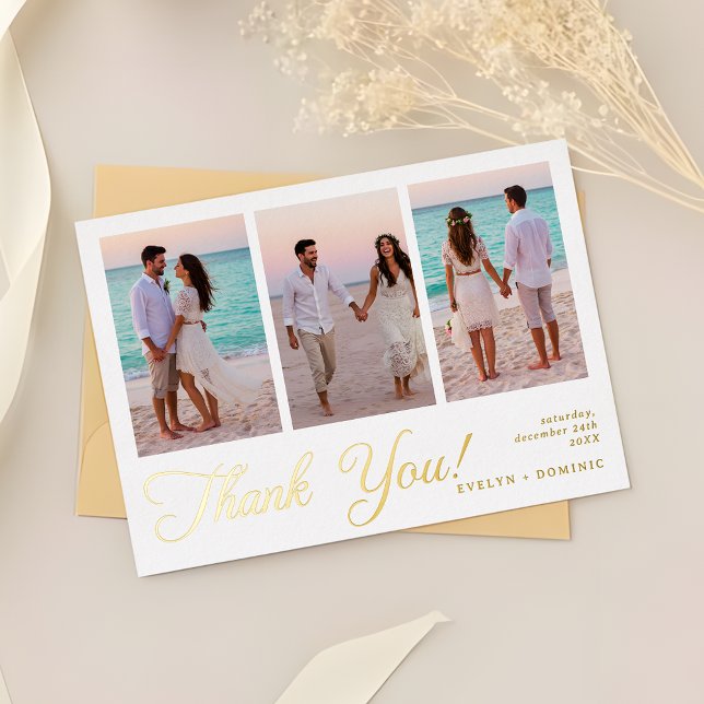 Invitación Con Relieve Metalizado Modern Photo Collage Wedding Foil Thank You Cards (Subido por el creador)
